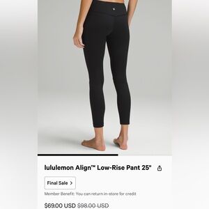 Lululemon black low rise align leggings